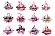 Watercolor Pink Witch Hat PNG Bundle, a Seasonal Illustration by Creative Arslan (Thumbnail 2 of 6)