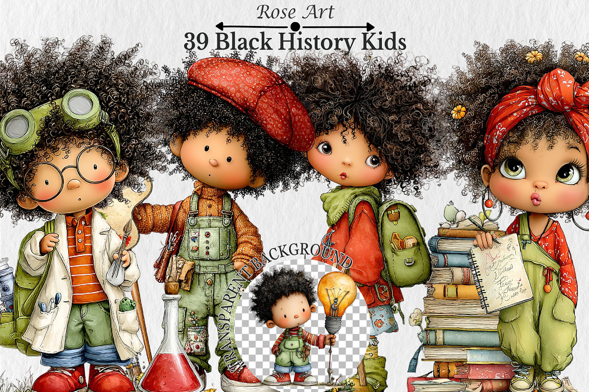Whimsical Black History Kids Clipart, a Seasonal Illustration by Rose Art (Photo 1 of 6)
