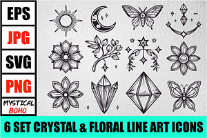 Celestial Boho Magic Line Art Bundle, an Illustration by abu67222