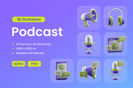 Podcast 3D Icon Set, a 3D by Home Studio