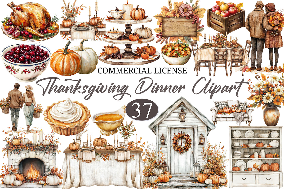 Thanksgiving Dinner Elements Clipart, a Seasonal Illustration by designcity5 (Photo 1 of 5)