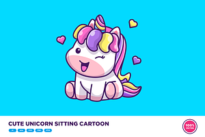 Cute Unicorn Sitting Cartoon