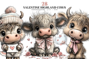 Valentine Highland Cow Clipart, an Animal Illustration by Bijou Bay