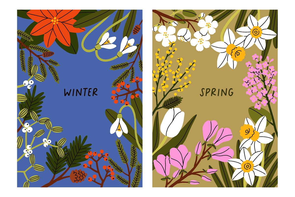 Flower posters, cards for 4 seasons, a Background Graphic by Good Studio (Photo 3 of 9)