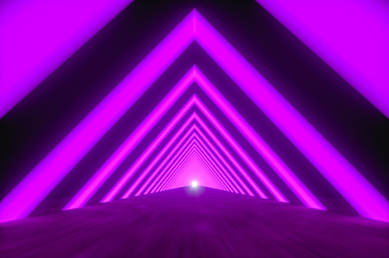 futuristic triangular purple tunnel, a Photo by Daniel Megias