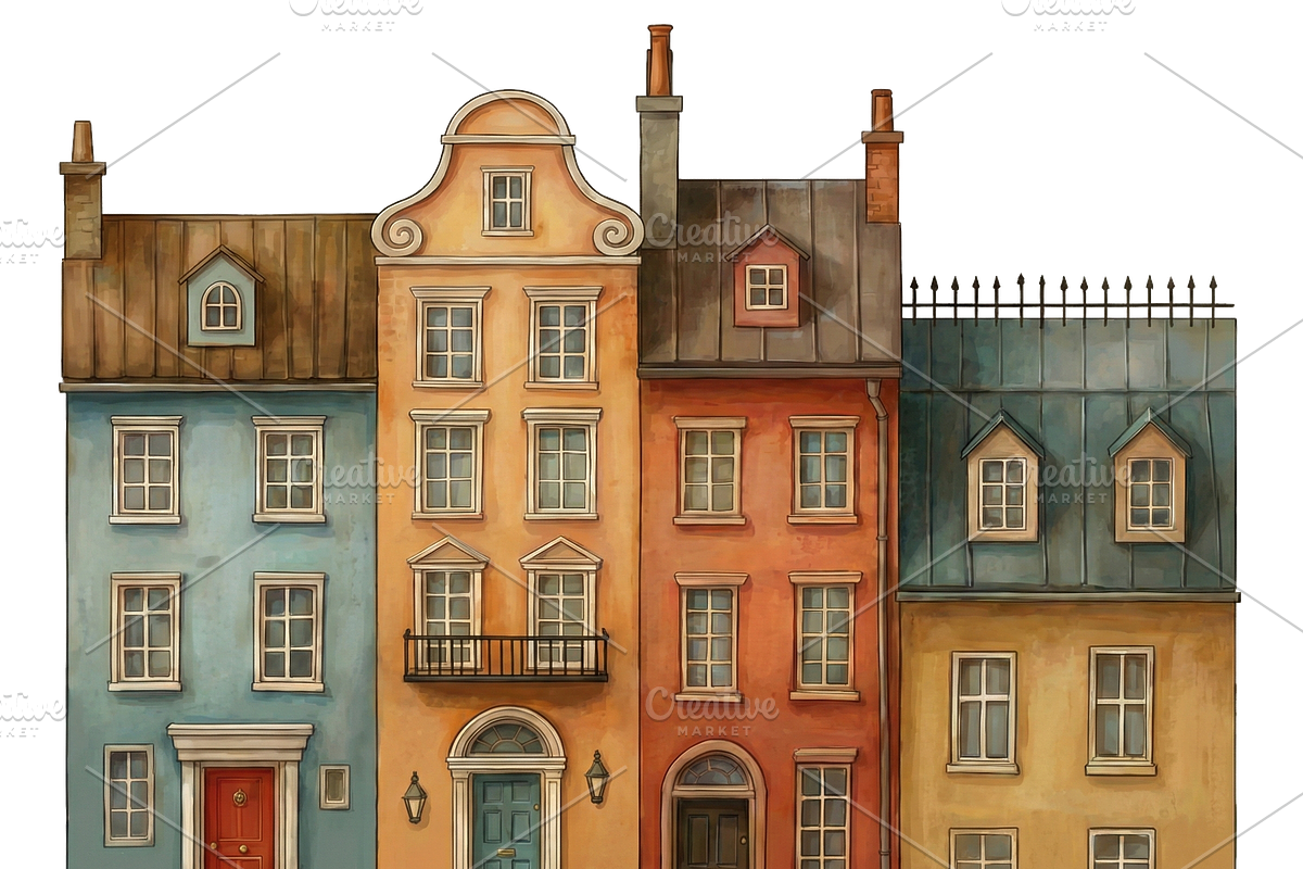 Watercolor European facades, a Decorative Illustration by happy brush (Photo 2 of 3)