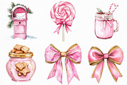 Watercolor Pink Christmas Clipart, an Illustration by Craft Nest (Thumbnail 4 of 6)