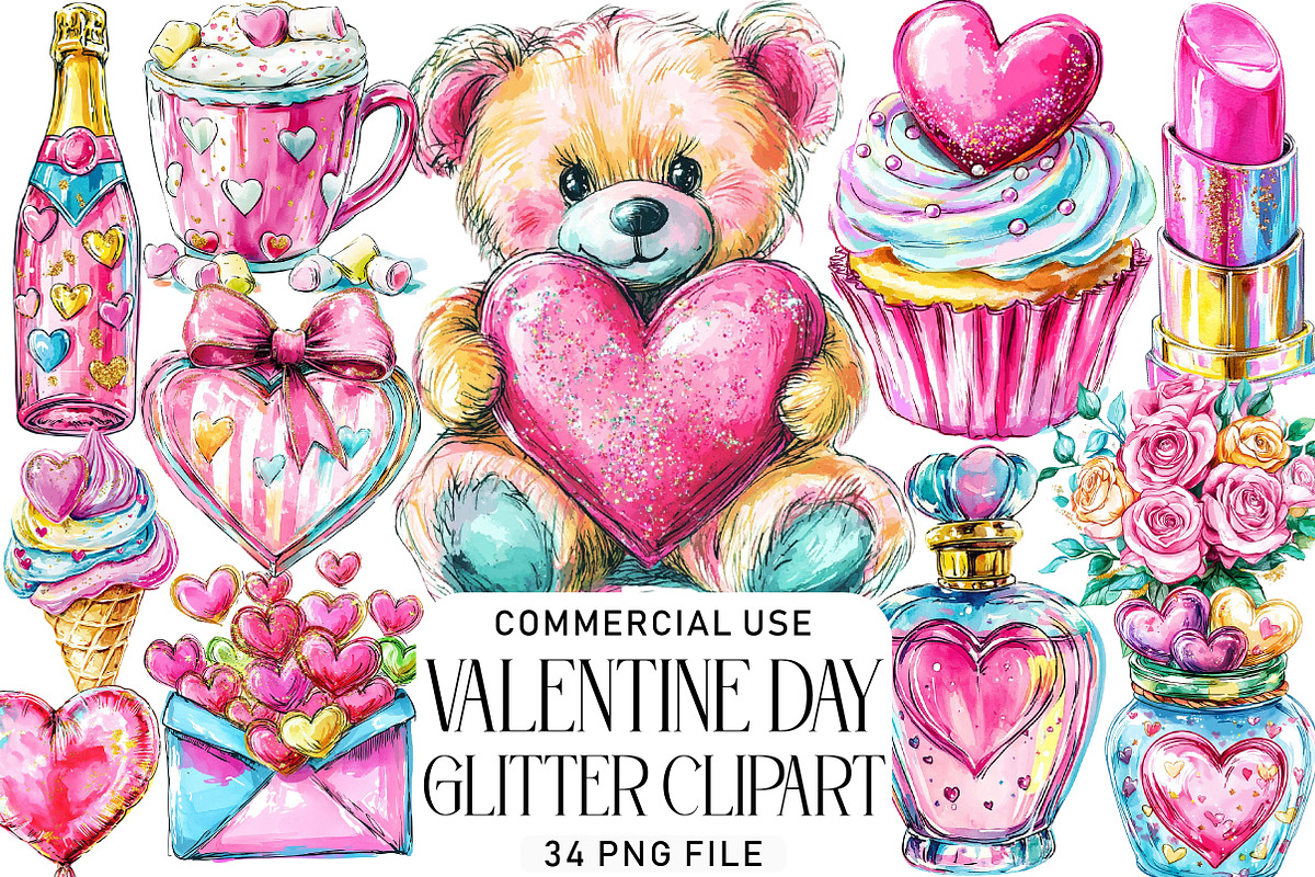 Valentine Day Glitter Clipart, an Illustration by Daily.Designs (Photo 1 of 8)