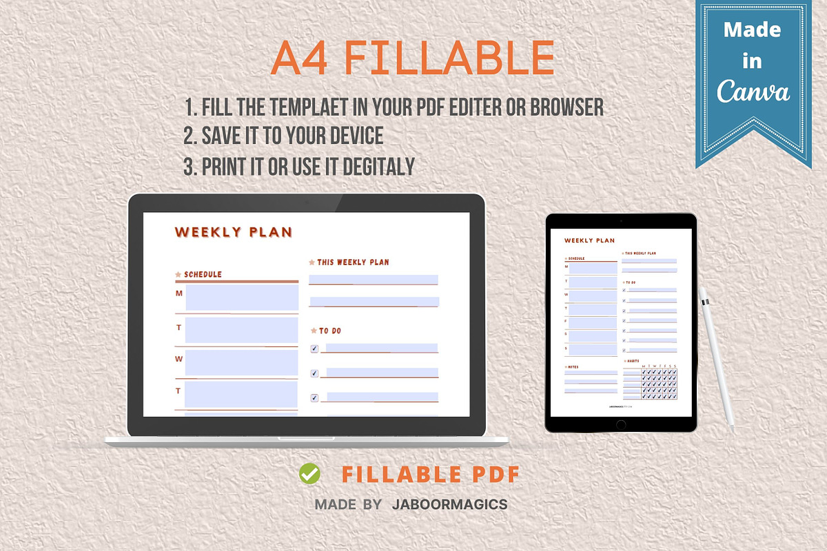 Weekly Planner Template, Canva, a Templates & Theme by Jaboor Magics (Photo 2 of 4)