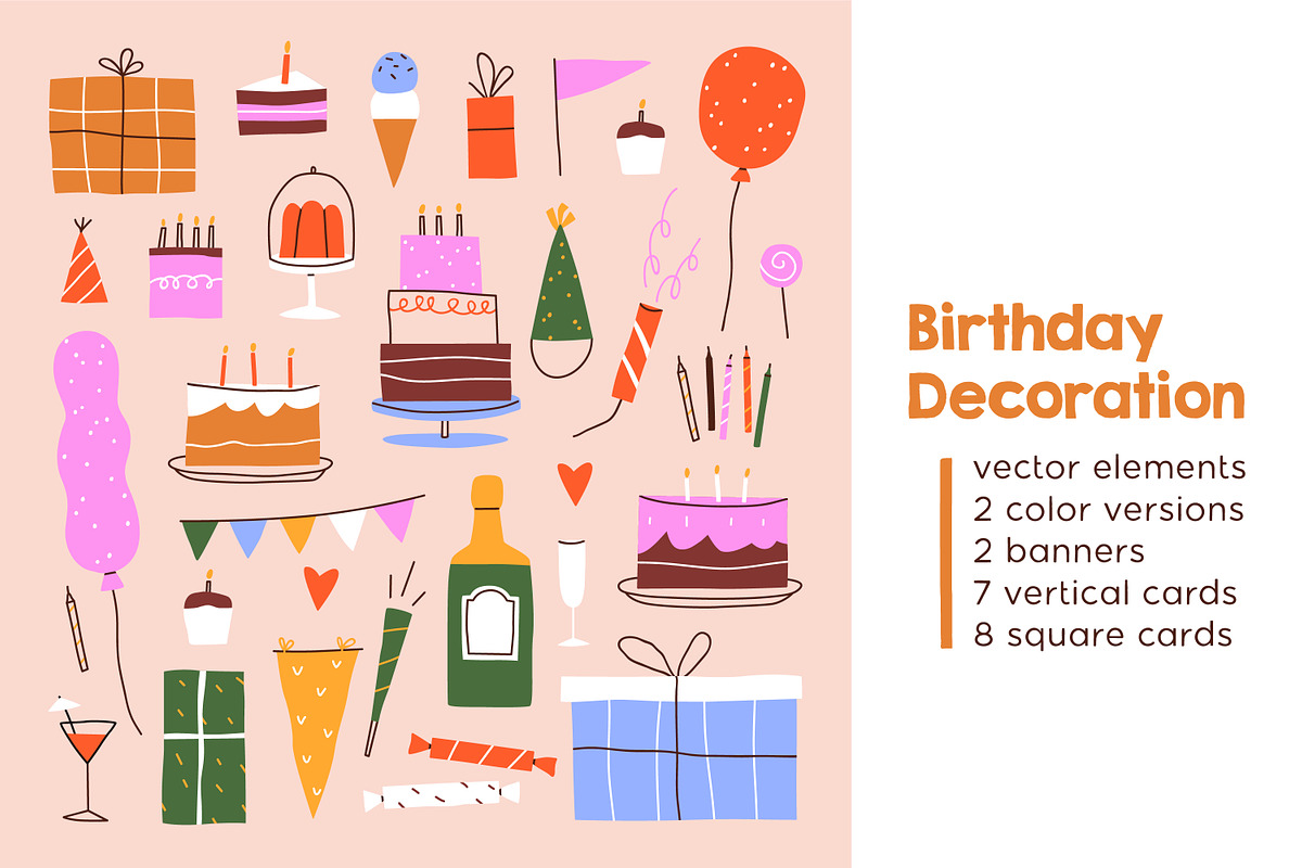 Happy birthday cards designs set, an Object Illustration by Good Studio (Photo 1 of 17)