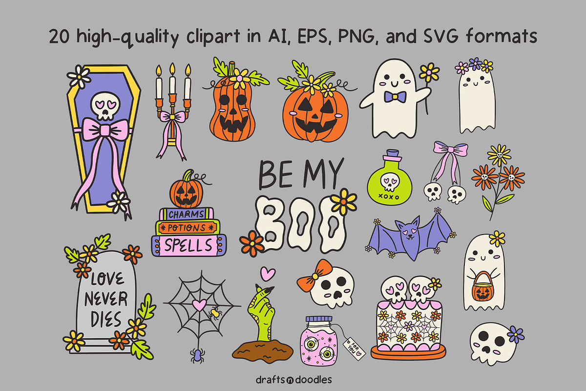 Spooky and Romantic Halloween Set, a Pattern Graphic by Drafts n Doodles (Photo 2 of 12)