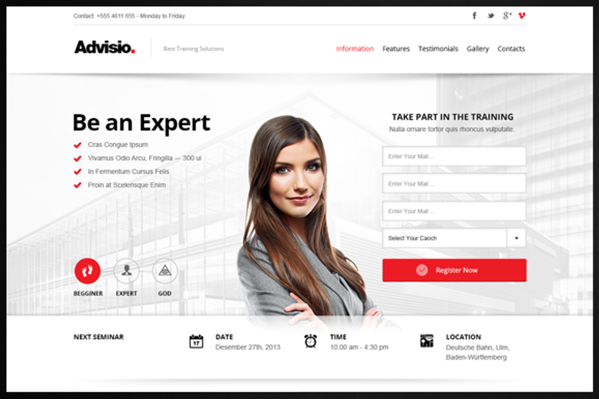 Advisio – Marketing Landing Page, a Bootstrap Template by webuza (Photo 1 of 4)