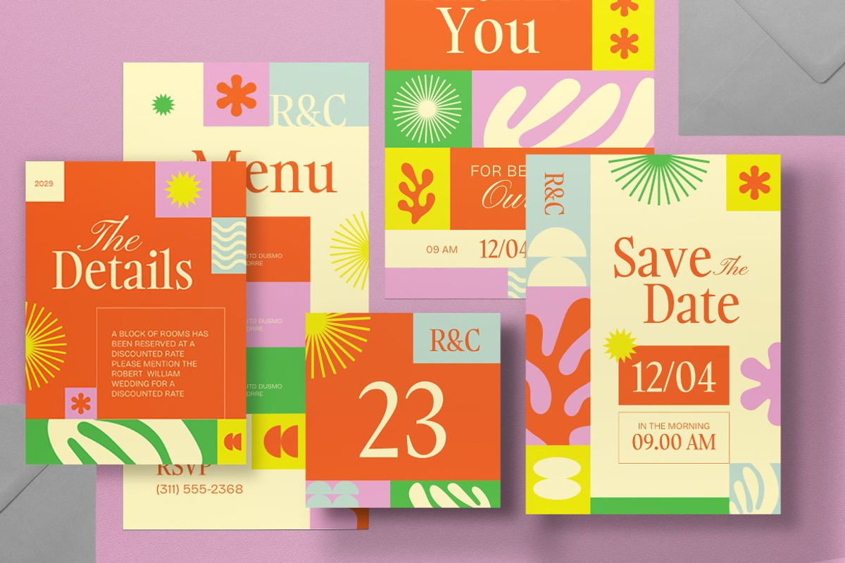 Summer Wedding Invitation Set, an Invitation Template by graphicook (Photo 2 of 3)