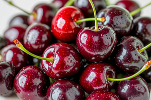 Close up of juicy red cherries, a Photo by rarrarorro