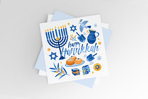 Happy Hanukkah Set And Backgrounds