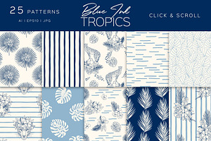 Blue Ink Tropics Graphic Set