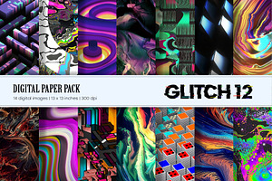 Glitch Psychedelic 12. Digital Paper, a Texture Illustration by KENO Mascots