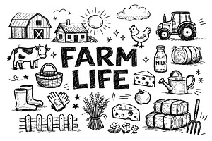 Farm Life Doodle Collection, an Object Graphic by VIVAT Design Studio