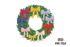 Christmas Wreath Colorful Hand Drawn, an Illustration by DreamArtGraphic