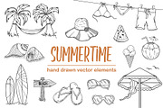 Summer elements, hand drawn vector, a Graphic by InkySplash (Thumbnail 1 of 2)