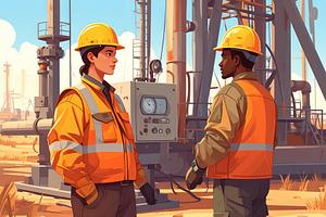 Illustration of oil field team at work, a Work Illustration by DanFLCreativo