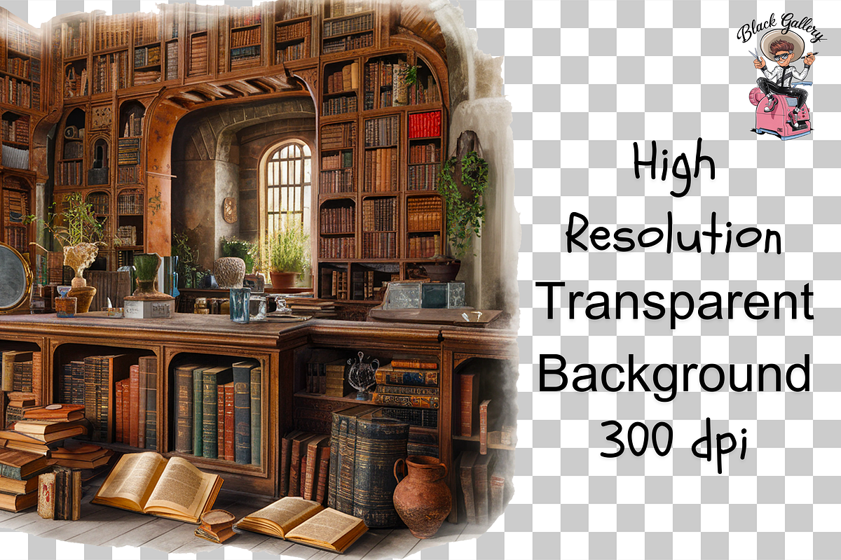 Vintage Bookshelf Clipart PNG, an Object Graphic by Clipart Bloom (Photo 2 of 2)
