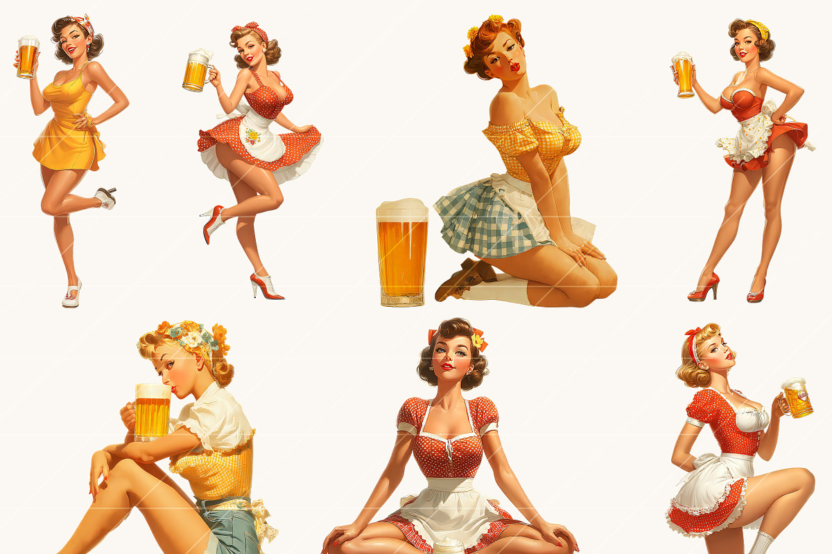 Retro Pin Up Beer Girl Clip Art, a Person Illustration by Design Scotch (Photo 5 of 7)