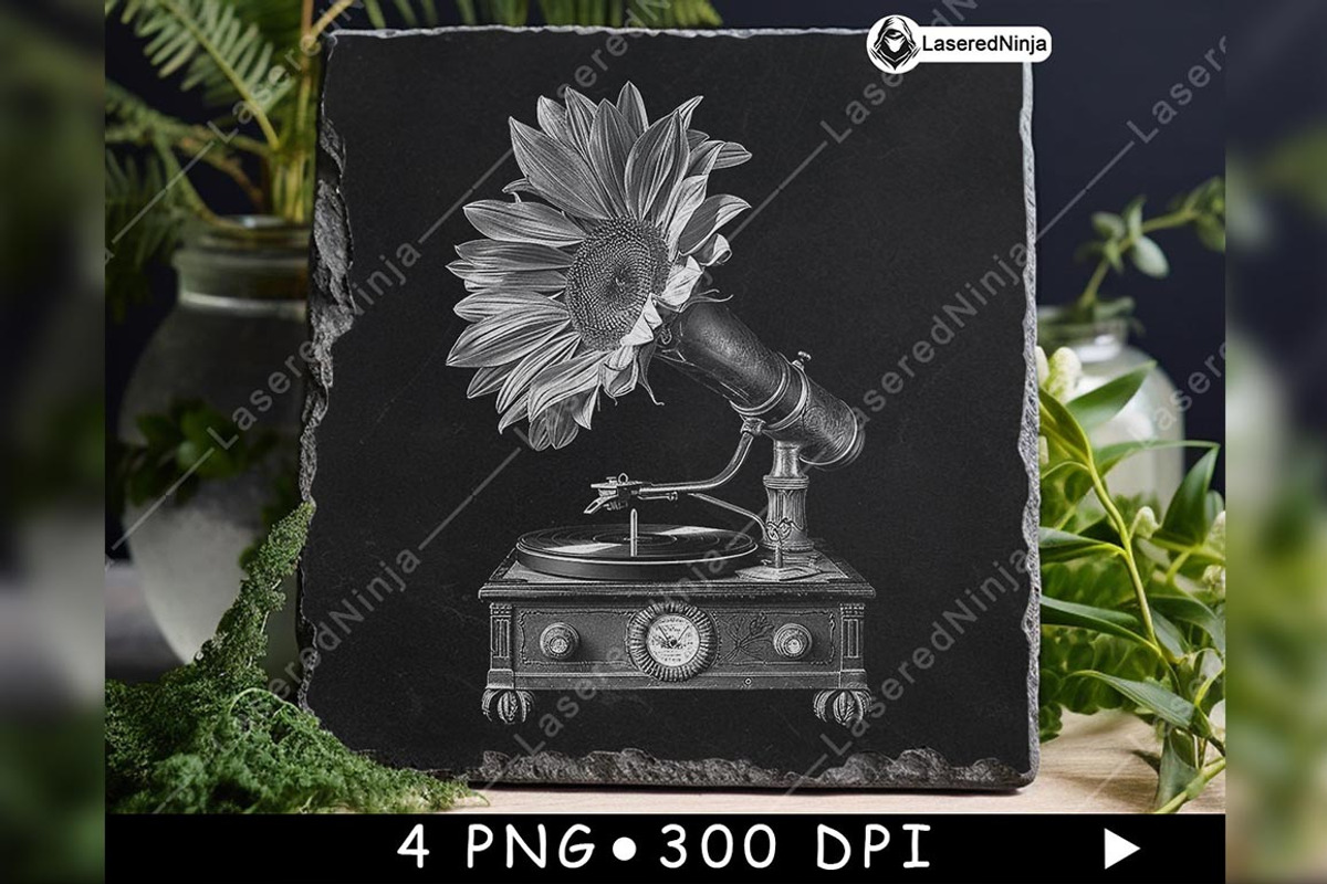 Vintage Gramophone Sunflower Retro, a Background Graphic by LaseredNinja (Photo 2 of 7)