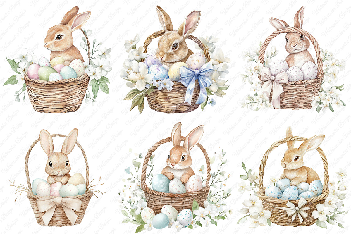 Watercolor Easter Bunny Clipart, an Illustration by Watercolor design (Photo 3 of 11)