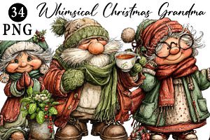 Whimsical Christmas Grandma Clipart, an Illustration by Daily.Designs