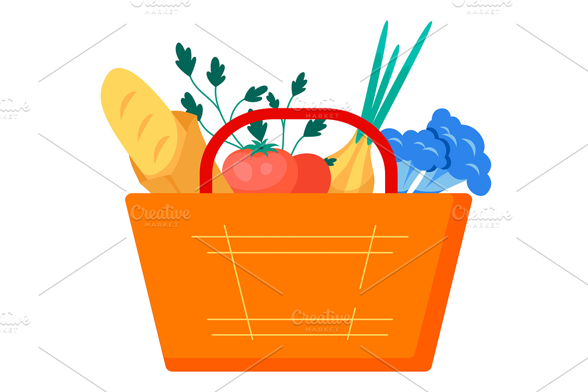 Grocery shopping basket with, a Food Illustration by vectorpointstudio