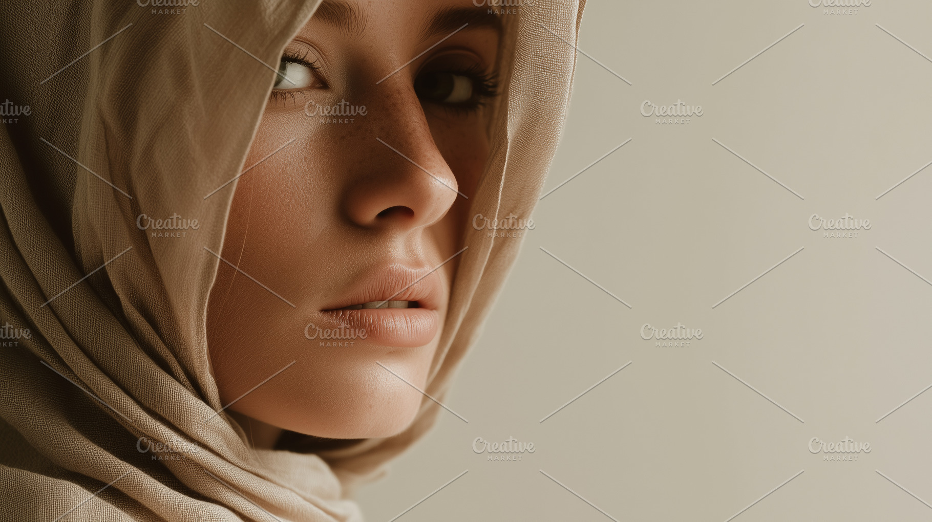 Portrait of a woman in beige scarf, a Person Photo by MistyDay