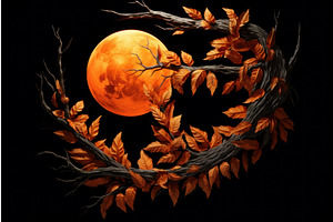 Autumn Moon With Leafy Branches