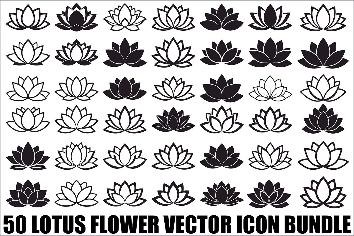 Lotus Flower Vector Icon Bundle, an Illustration by yasushie (Photo 1 of 51)