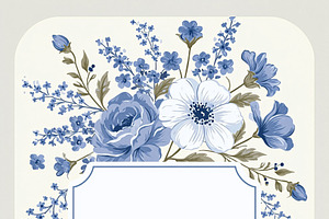 Elegant floral frame designing a vintage invitation with blue ga, an Illustration by Studio ANNA