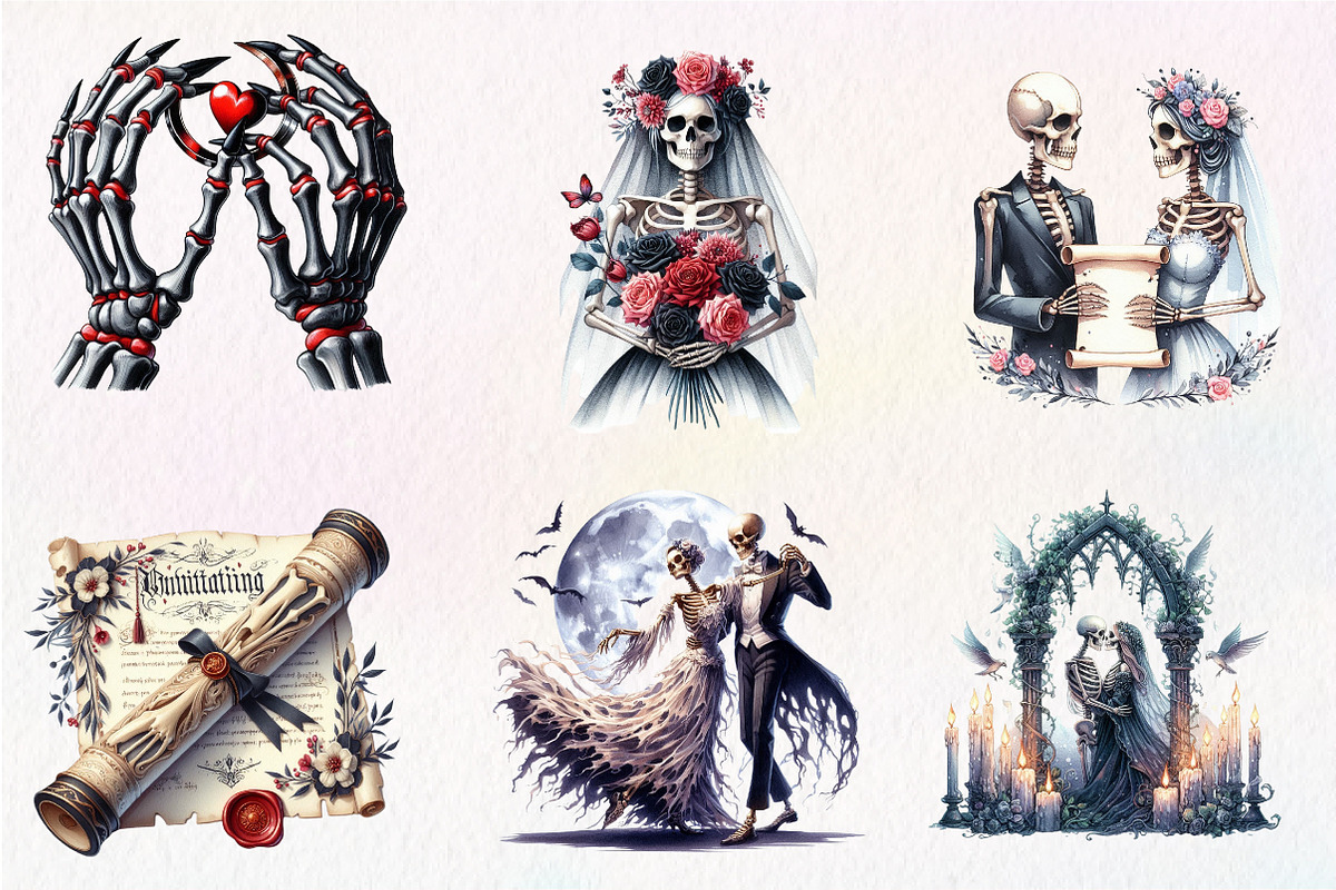Halloween Skeletons Wedding Clipart, an Illustration by CreationArt (Photo 3 of 9)