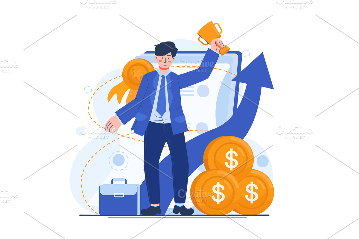 Businessman Wins Profit Competition, a Person Illustration by Ahmad_Studio