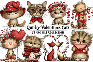 Quirky Valentines Cats Clipart, an Illustration by Dream Creation