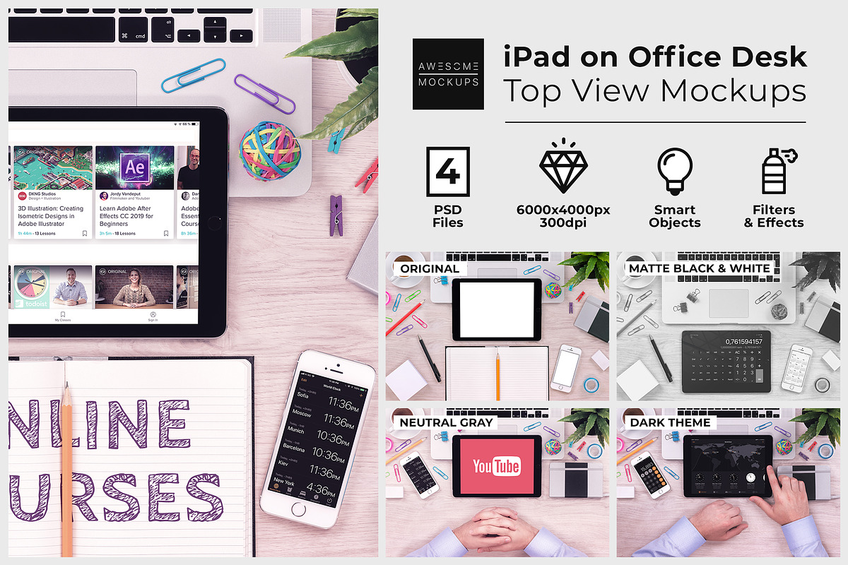 iPad on Office Desk Top View Mockup, a Pens & Pencil Mockup by Mockups & Illustrations (Photo 1 of 9)