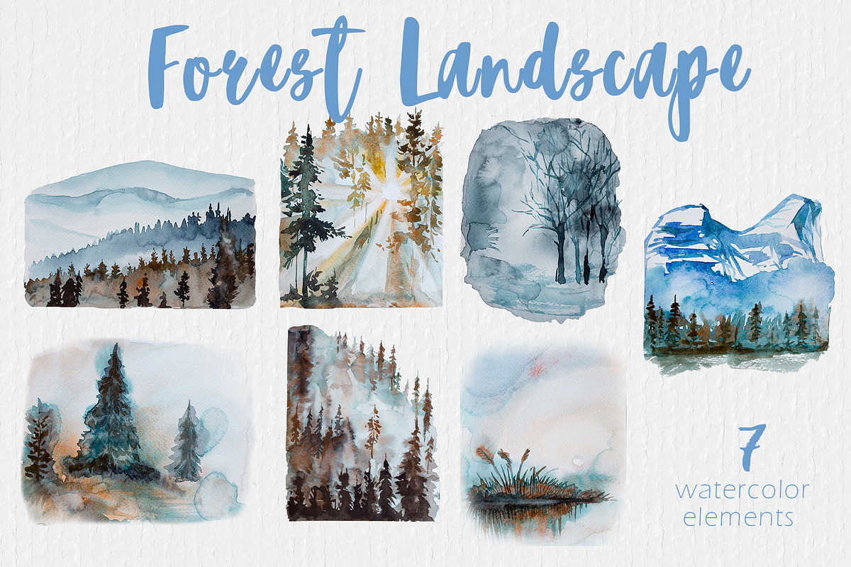 Watercolor Forest Landscape Clipart, an Education Illustration by ArtCreationsDesign