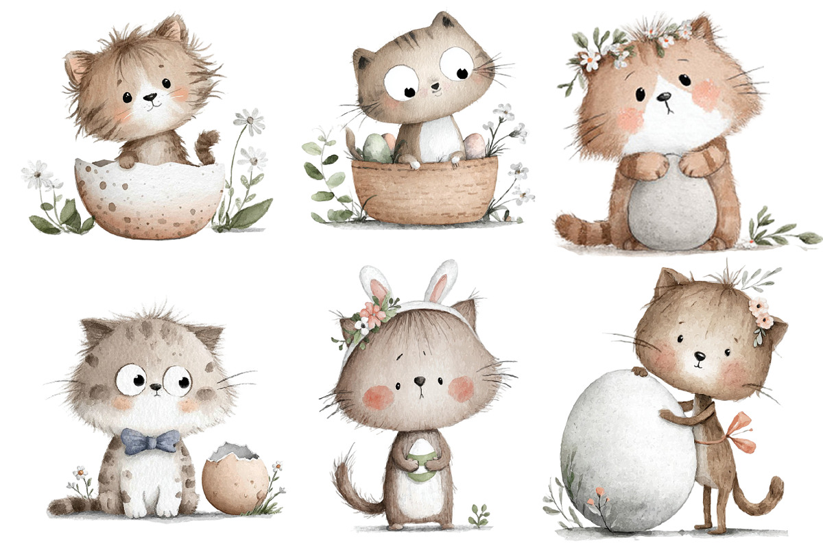 Watercolor Cats, Floral Kittens, an Illustration by Designworld (Photo 3 of 3)