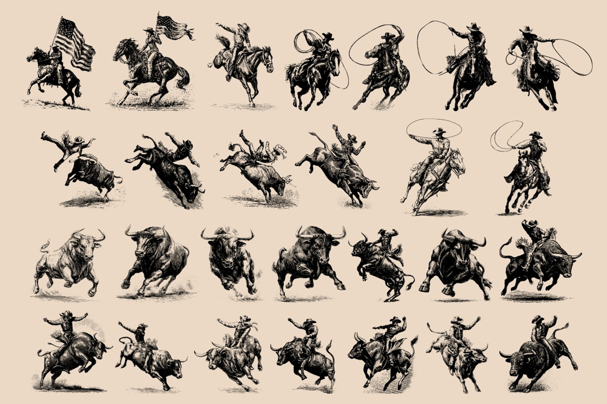 Vintage Retro Rodeo illustrations, an Object Illustration by Nocturnal Wolf (Photo 6 of 17)
