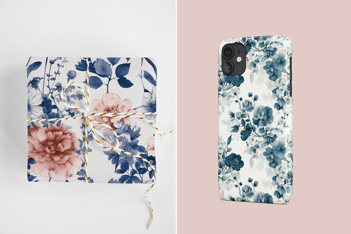 Romantic Blue Flowers Patterns, a Pattern Graphic by Ninterints