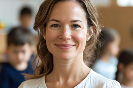 A Smiling Teacher in Classroom, a School & Education Photo by Virgo Studio