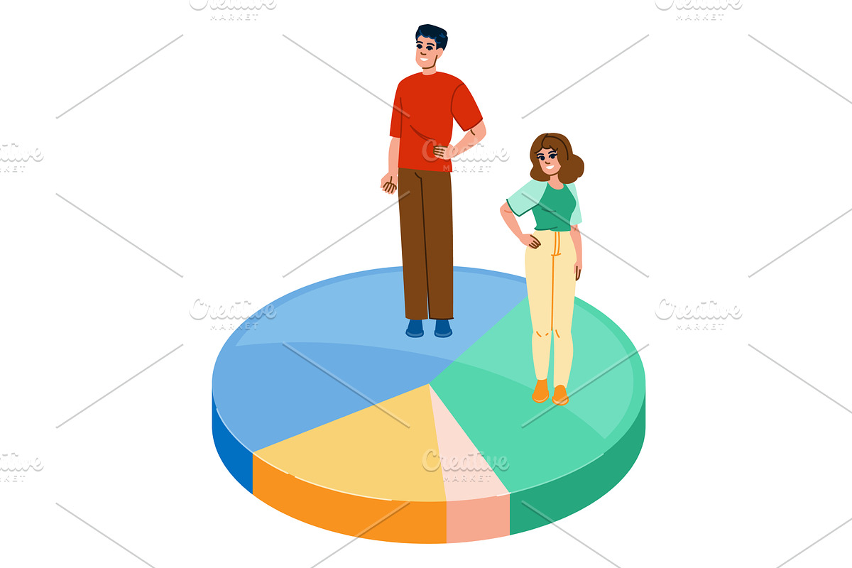 Businesspeople standing on pie chart, a Finance Illustration by pikepicture