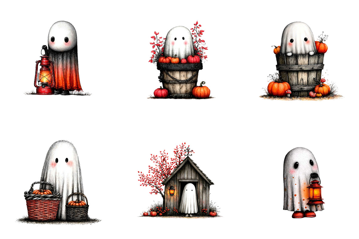 Whimsical Halloween Peeking Ghost, a Seasonal Illustration by CreationArt (Photo 2 of 5)