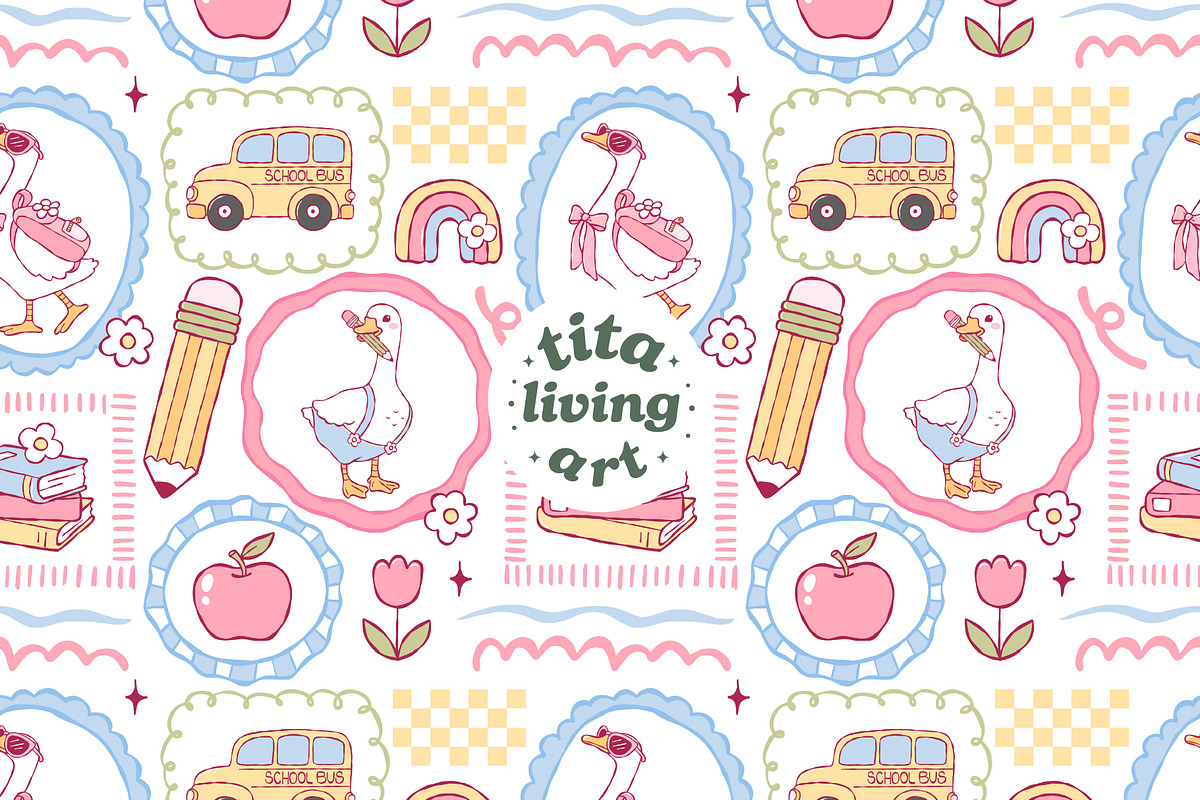 Silly Goose School Seamless Pattern, an Education Illustration by TitaLivingArt (Photo 1 of 13)