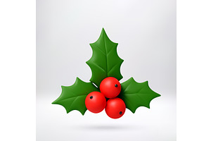 3d rendered holly branch with red, an Object Illustration by Abscent