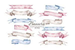 Watercolor ribbon banners clipart, a Decorative Illustration by AquarelleSpace