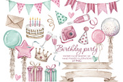 Watercolor Birthday Party Clipart, an Object Graphic by AquarelleSpace (Thumbnail 1 of 4)